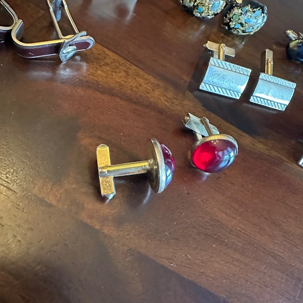 Vintage Cufflinks Swank Mixed Metal Stone Glass MCM Horse Red Black 9 Pair